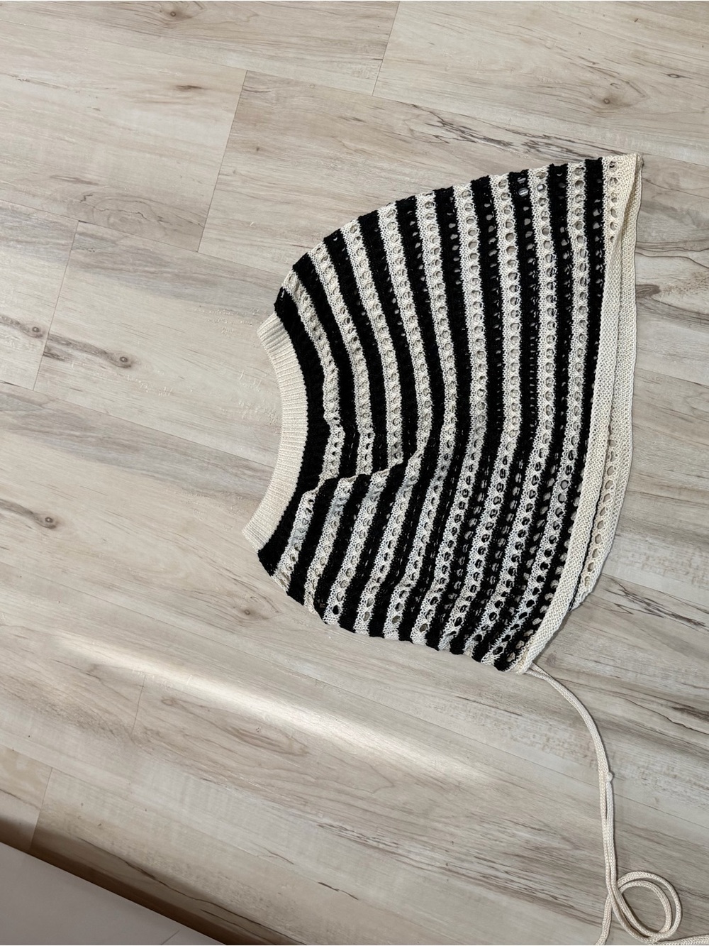Striped Crochet Bonnet Hat in Black and Cream